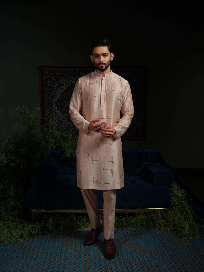 Dusty Peach Geometry Kurta Set