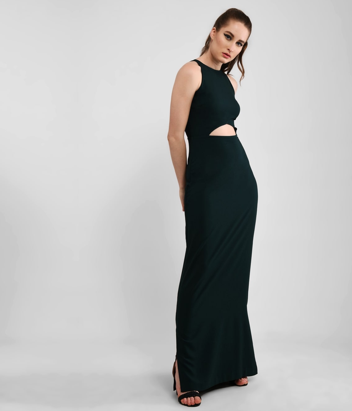 Chic Emerald Green Mid-riff Cut-out Long Dress