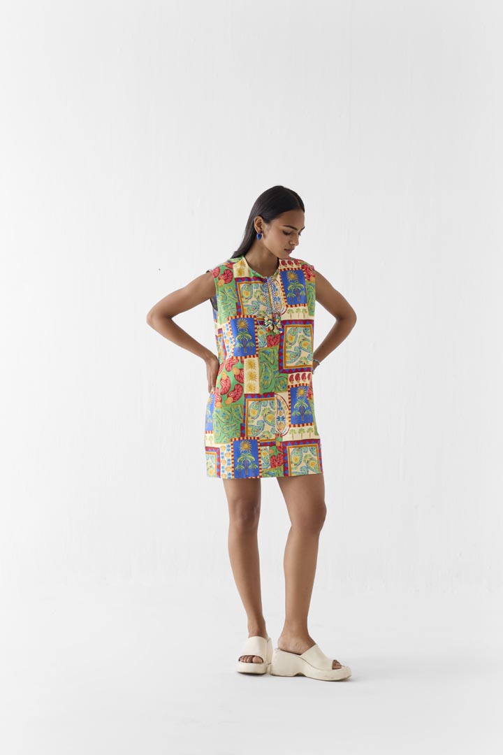 Johari Cotton Patchwork Short Dress for Elegant Summer Events