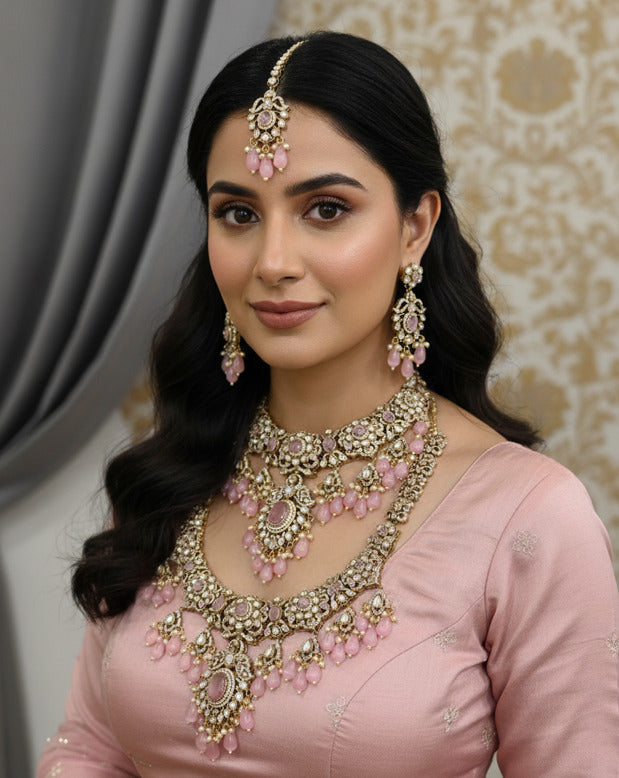Pink Kundan Bahaar Jhumka Set