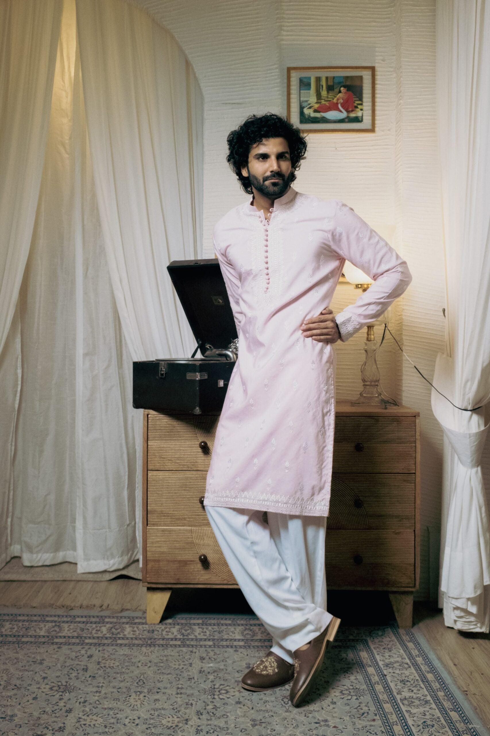Powder pink kurta set