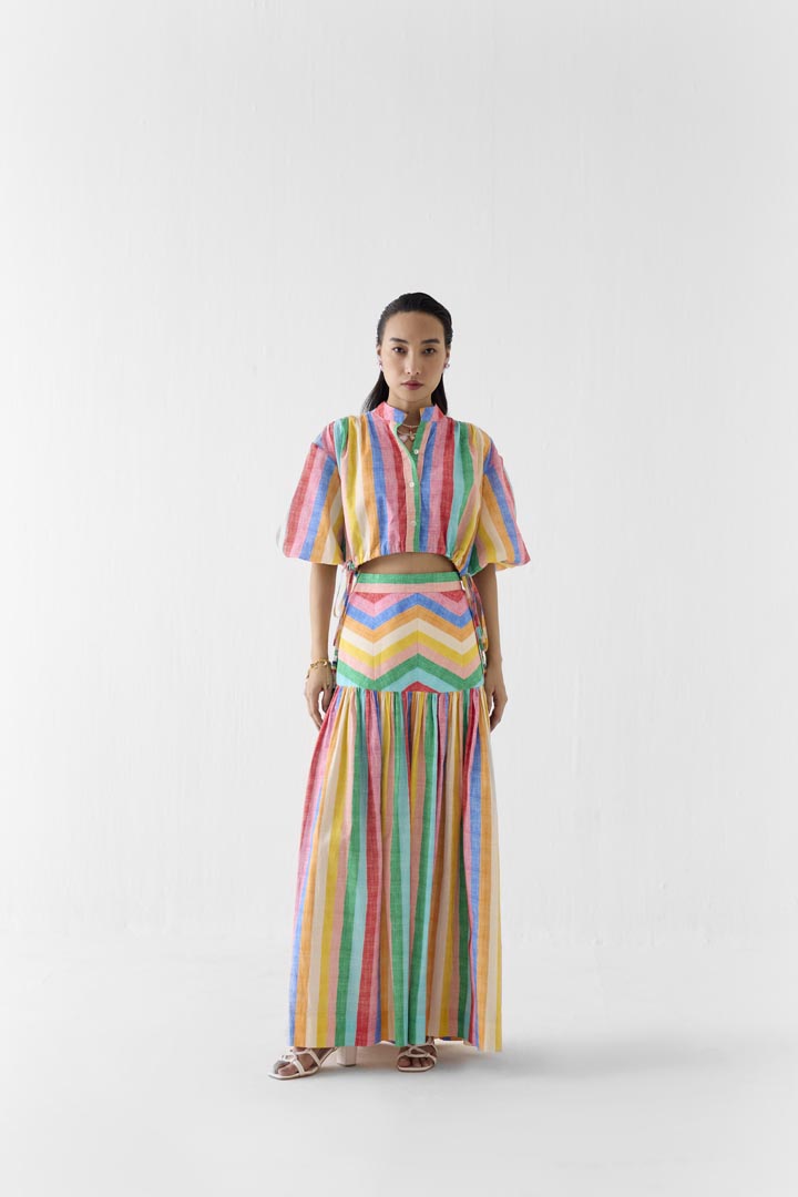 Leher Printed Cotton Crop Shirt & Gathered Skirt Co-ord Set