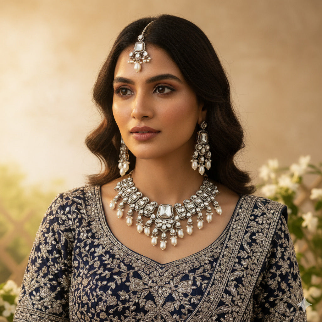 Pearl Choker Set with Maang Tikka