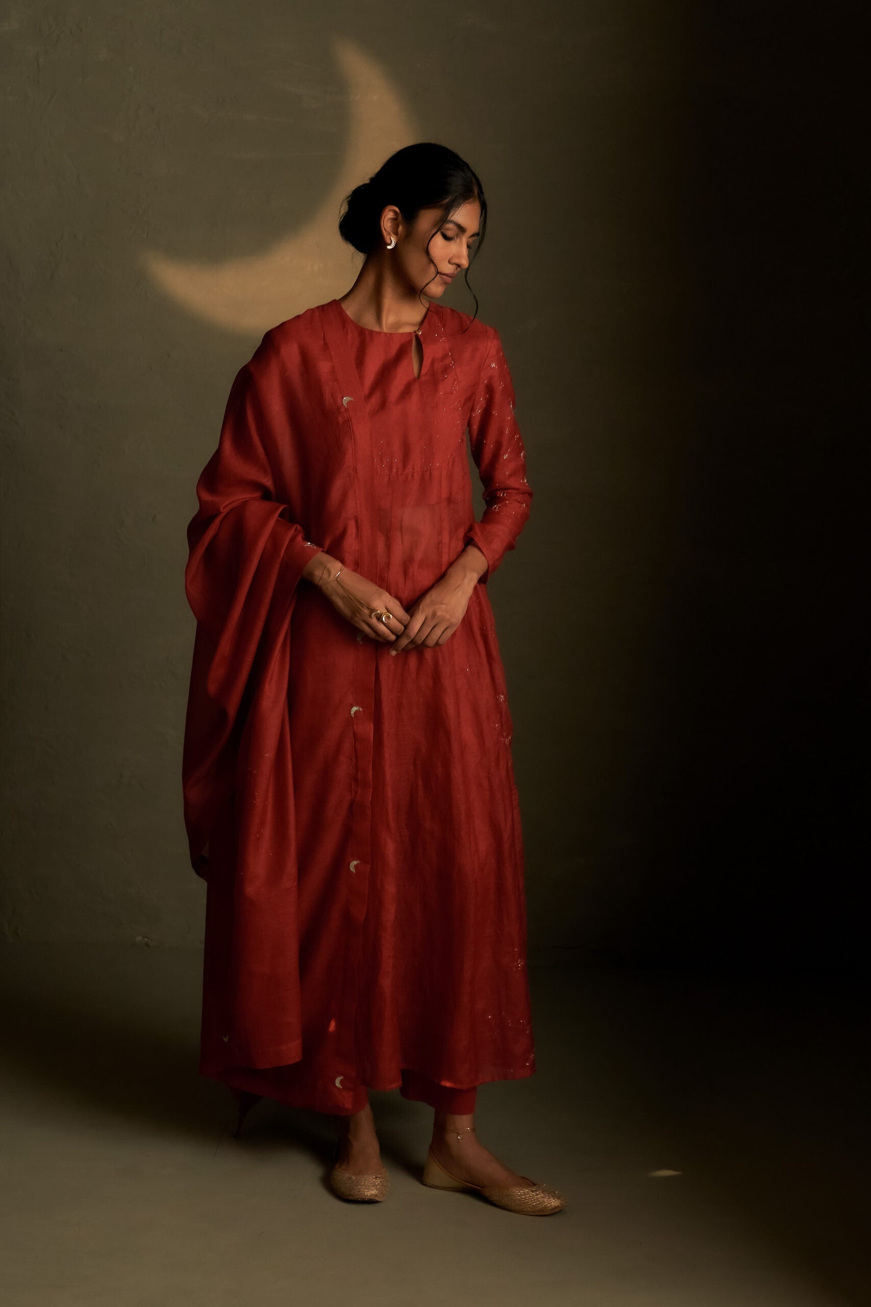 Moonlit Crimson Long Kurta Set
