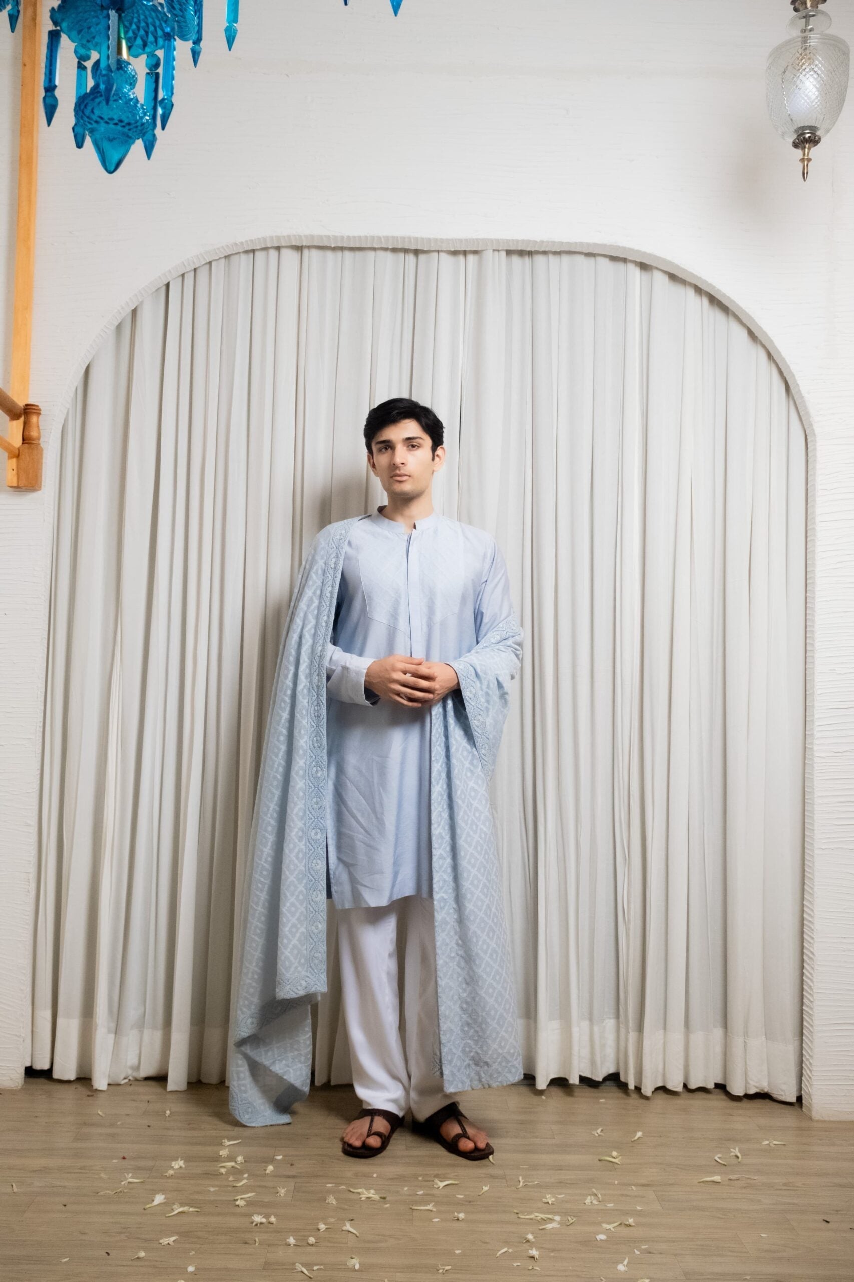Ice blue kurta stole set