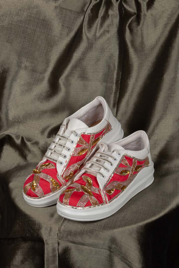 Pink Metalic Mesh Sneakers