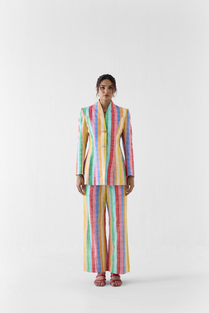 Leher Printed Cotton Blazer and Trousers Co-ord Set for Women