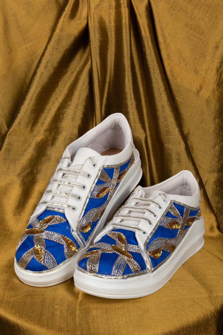 Blue Metallic Mesh Sneakers