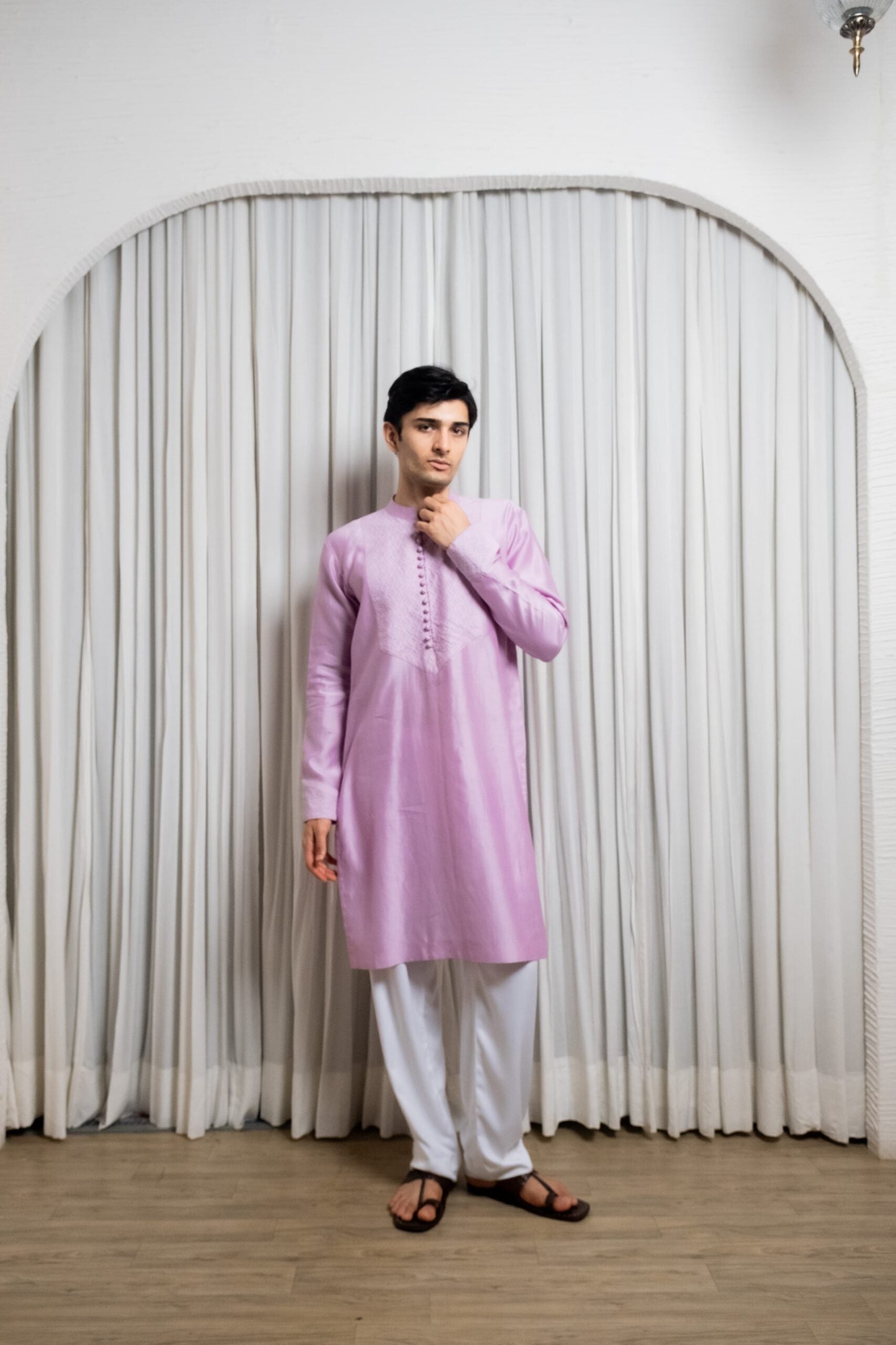 Lilac kurta stole set