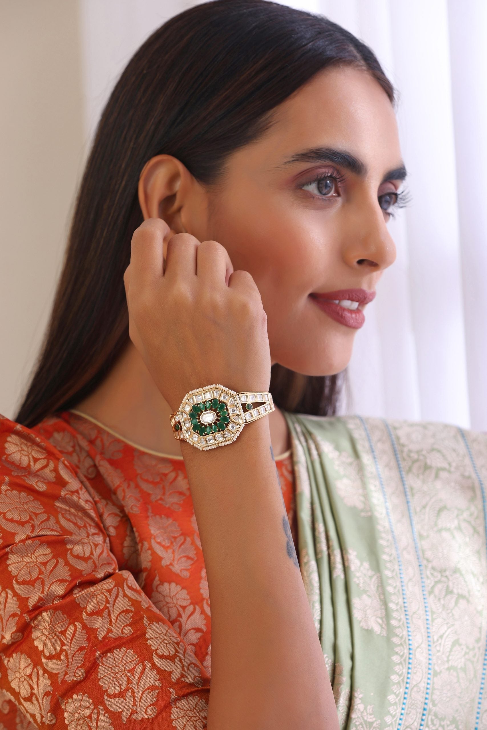 Green Gold tone Kundan Bracelet