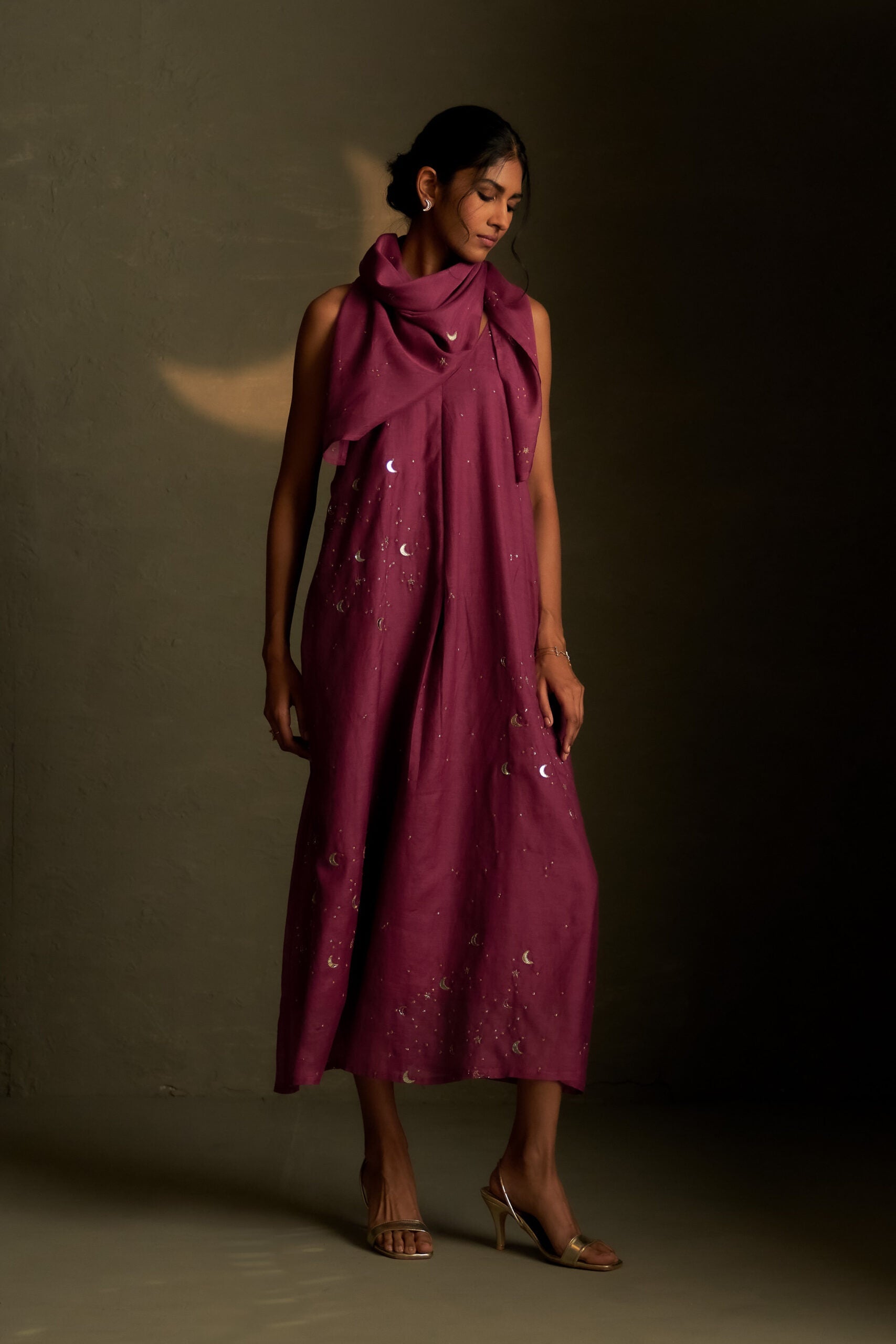 Twilight Magenta Chaand Sitara Dress with Scarf