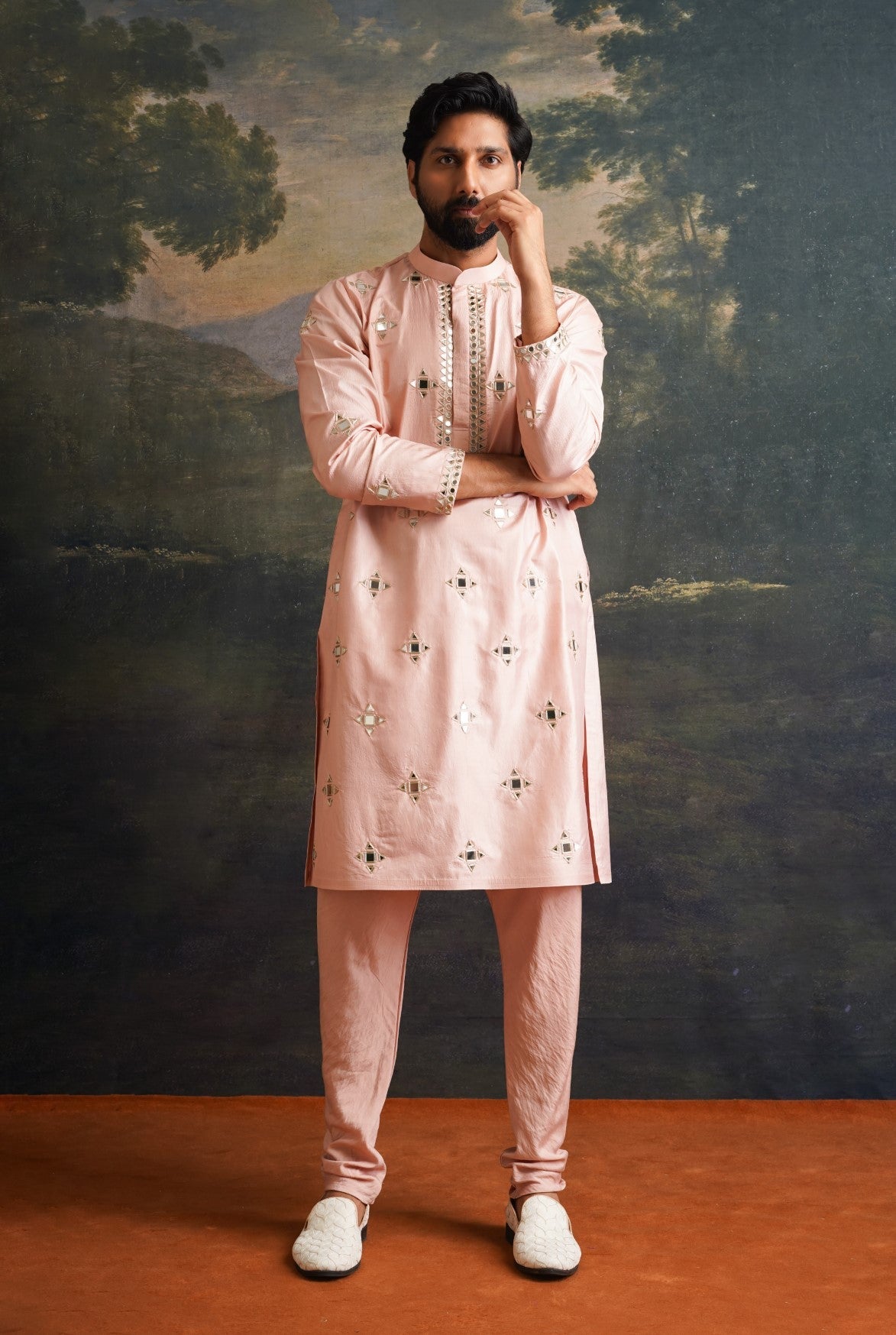 Rosewood overall hand embroidered mirror work kurta