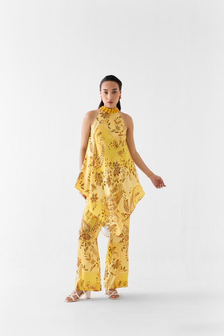 Ambi Paisley Vegan Silk Halter Top and Pants Co-ord Set