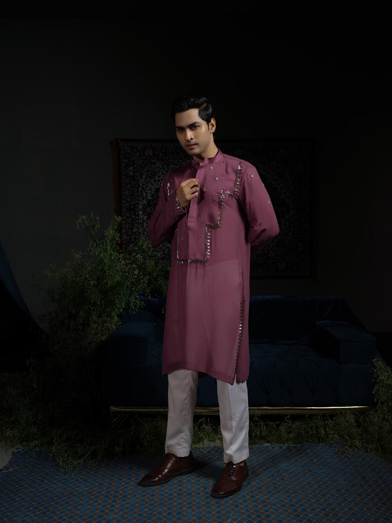 Purple Panel Kurta Set