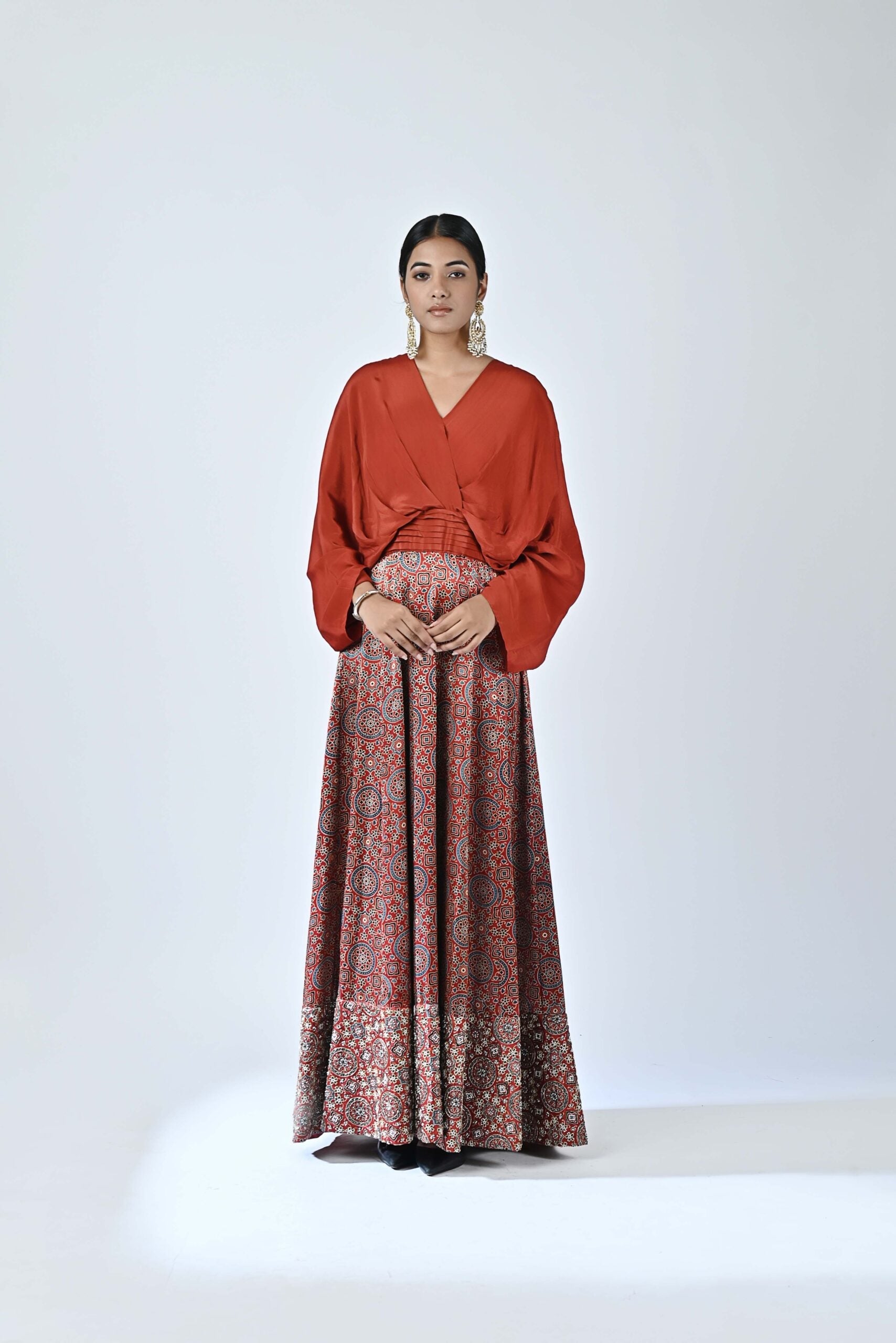 Red ajrakh embellished gown
