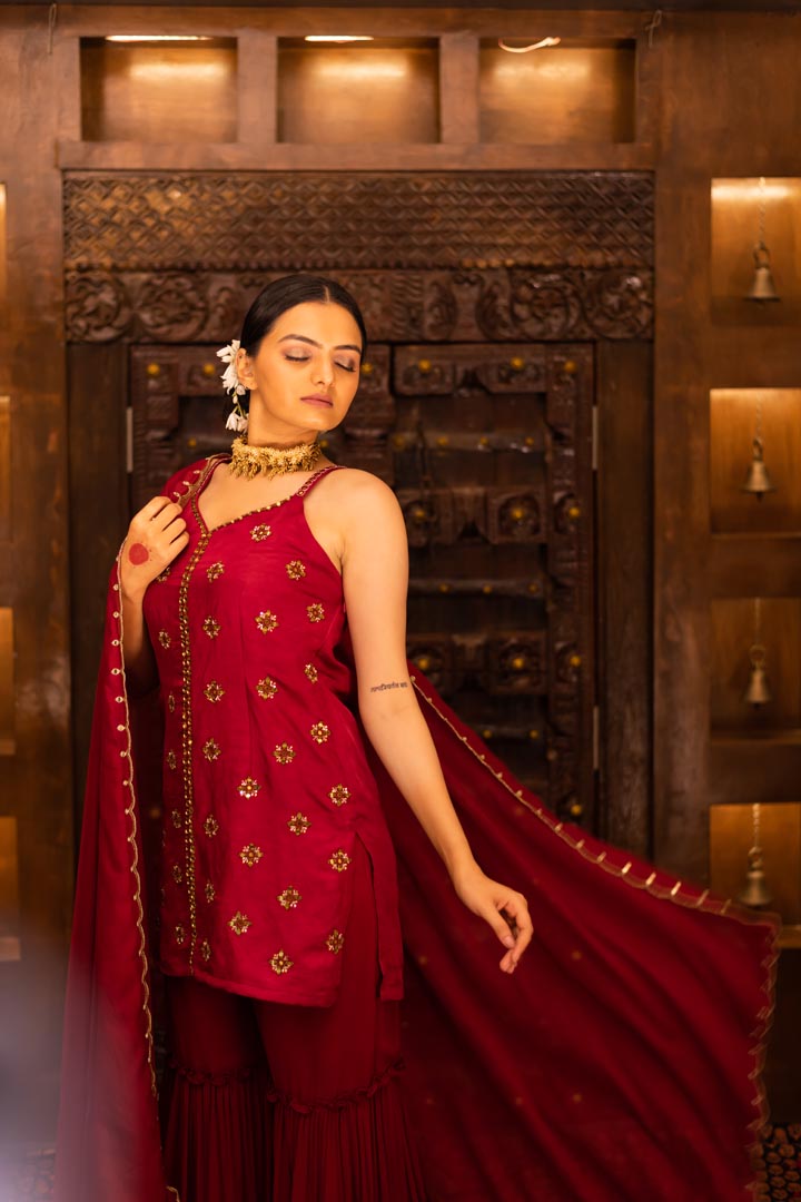 Maroon Georgette Sharara Set