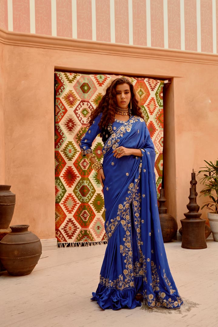 Image of Eclectic Blue vintage concept saree.