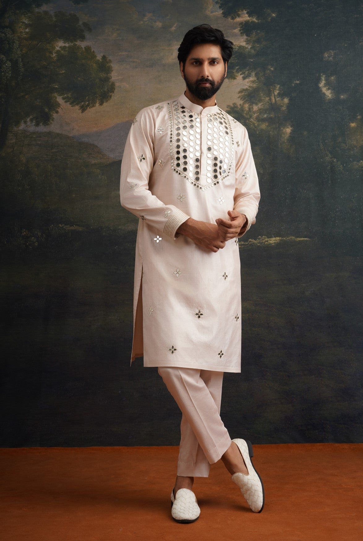 Golden sand Hand-Embellished Mirror Work Kurta Set