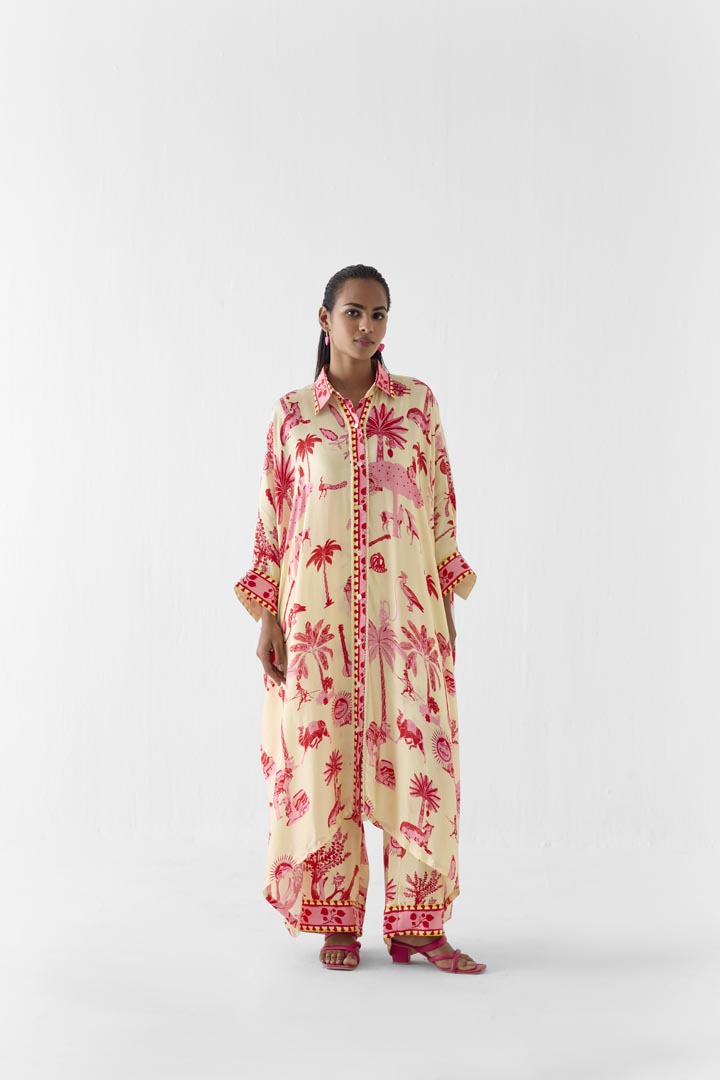Sawai Print Vegan Silk Kimono and Pants Luxury Co-ord Set