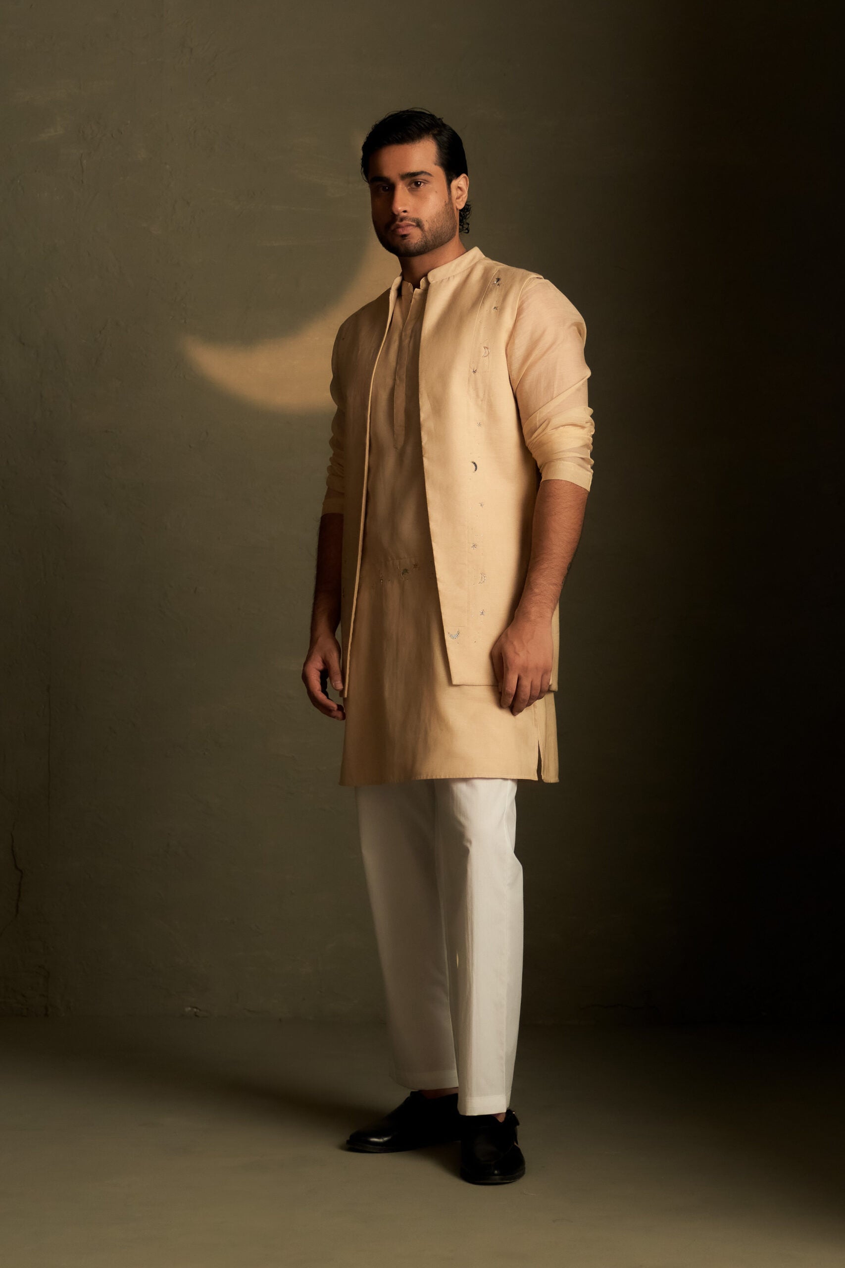 Beige Long Open Jacket