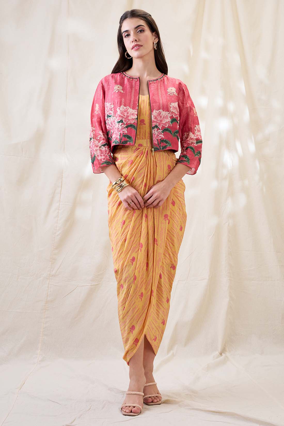 Ravya embellished drape dress set SP4618