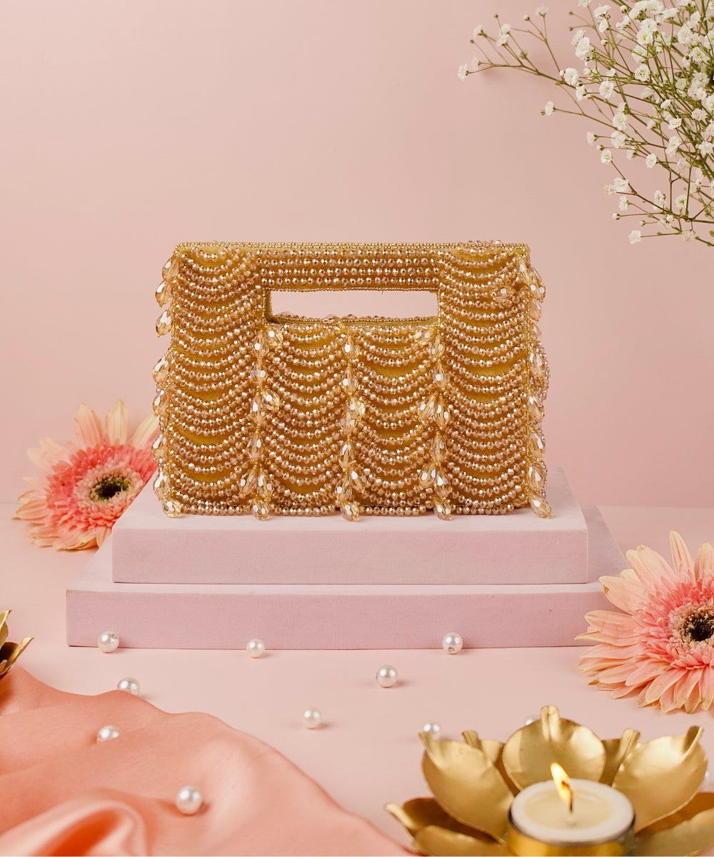 Amyra Gold Suede Handcrafted Clutch