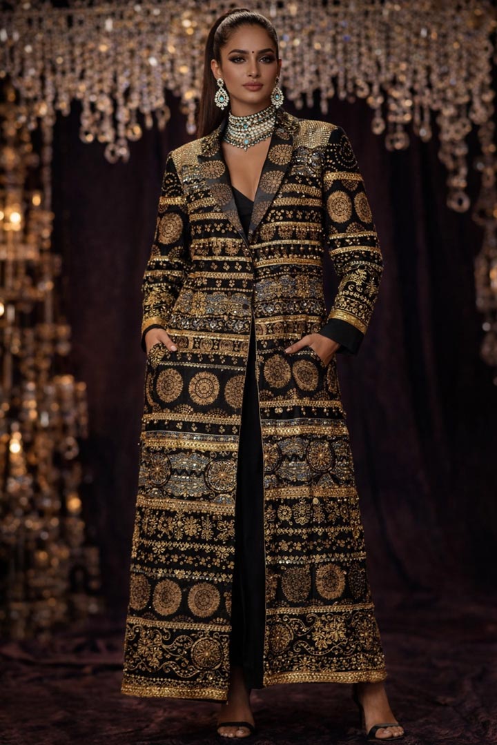 Shahi Taqdeer Embroidered Ankle-Length Fluid Crepe Ceremonial Coat