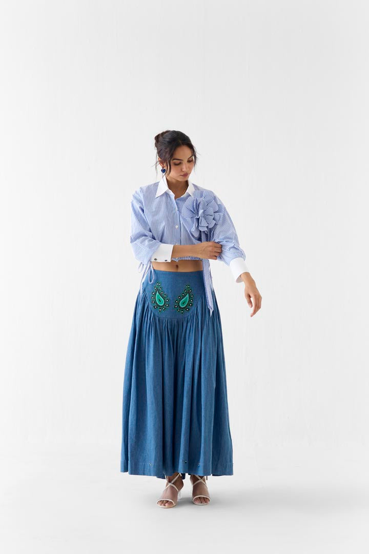 Azure Striped Poplin Crop Shirt - Premium Summer Statement Wear