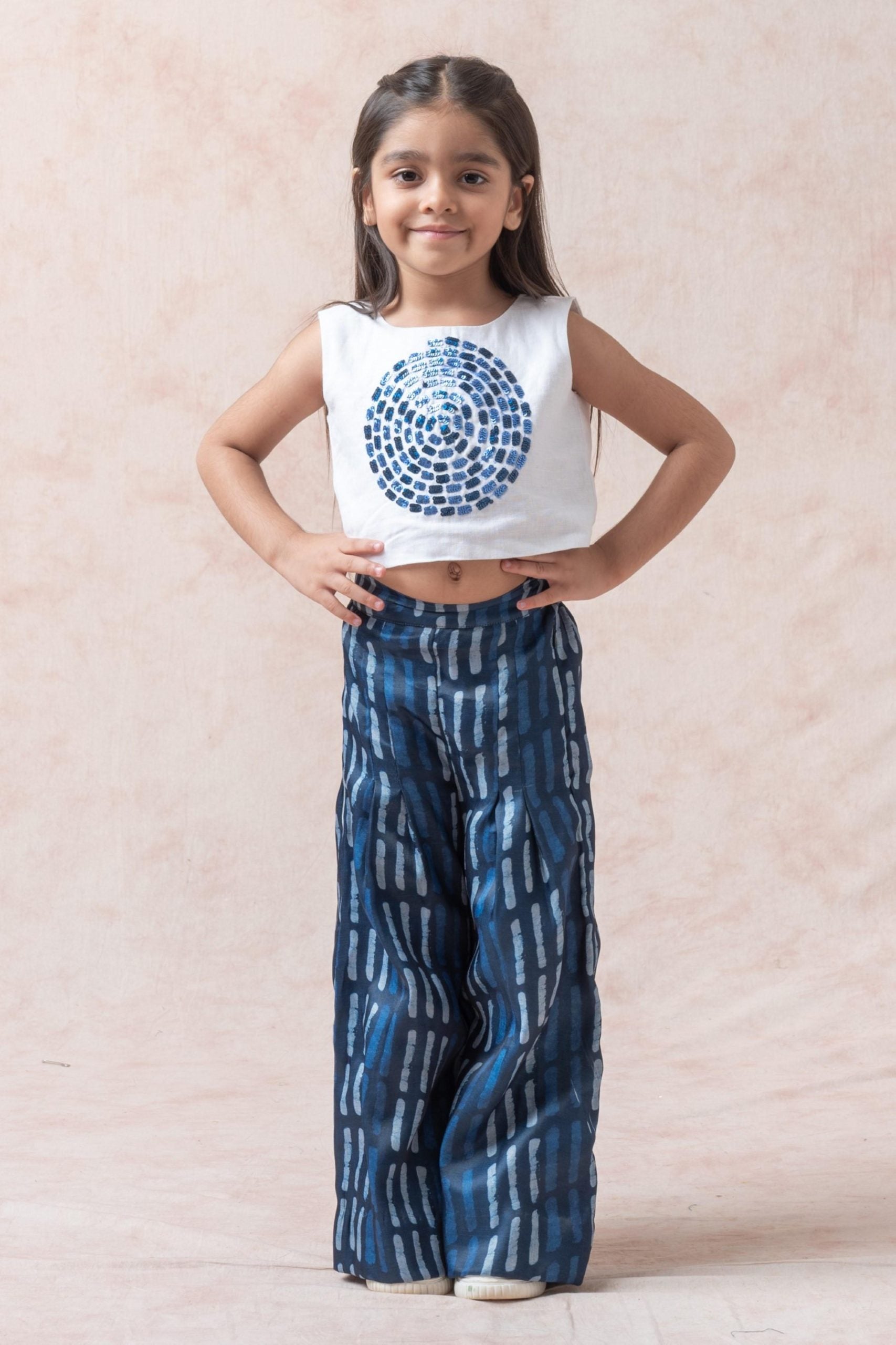 Crop top with pleated palazzo pants