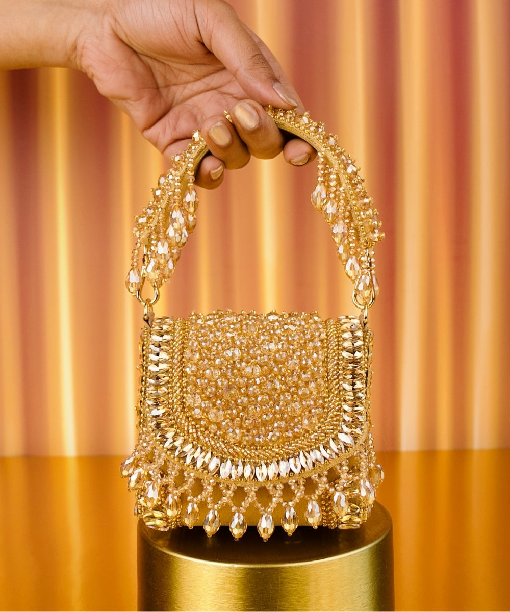 Josy Gold Suede Embellished Mini Bag