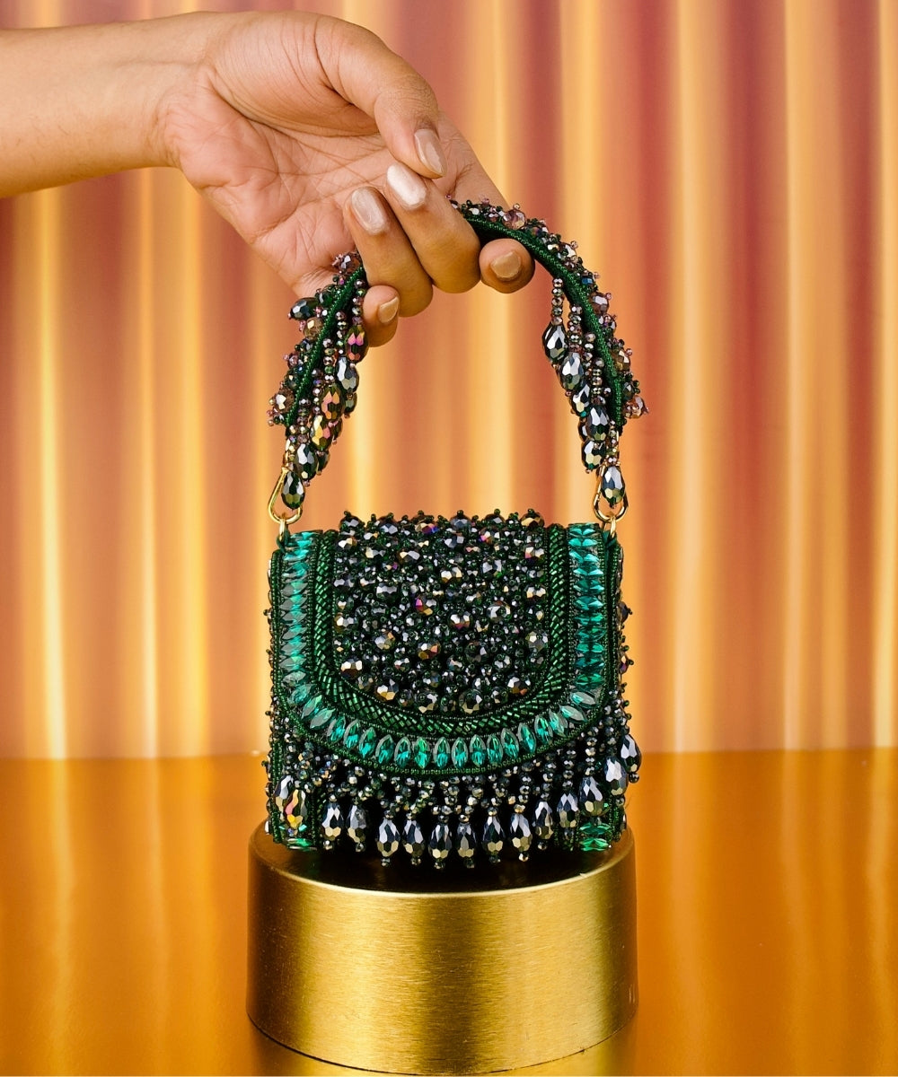 Josy Green Suede Embellished Mini Bag