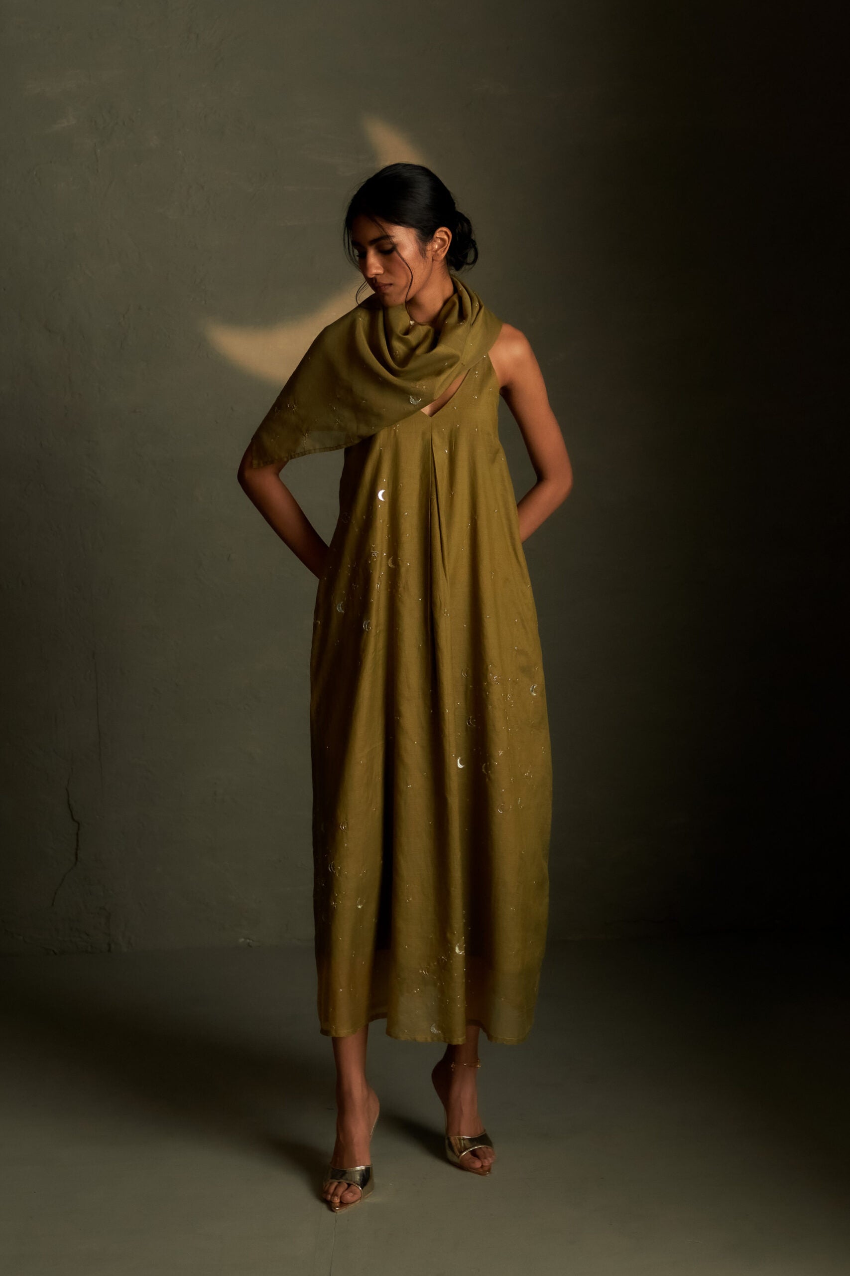 Olive Dusk Chaand Sitara Dress with Scarf