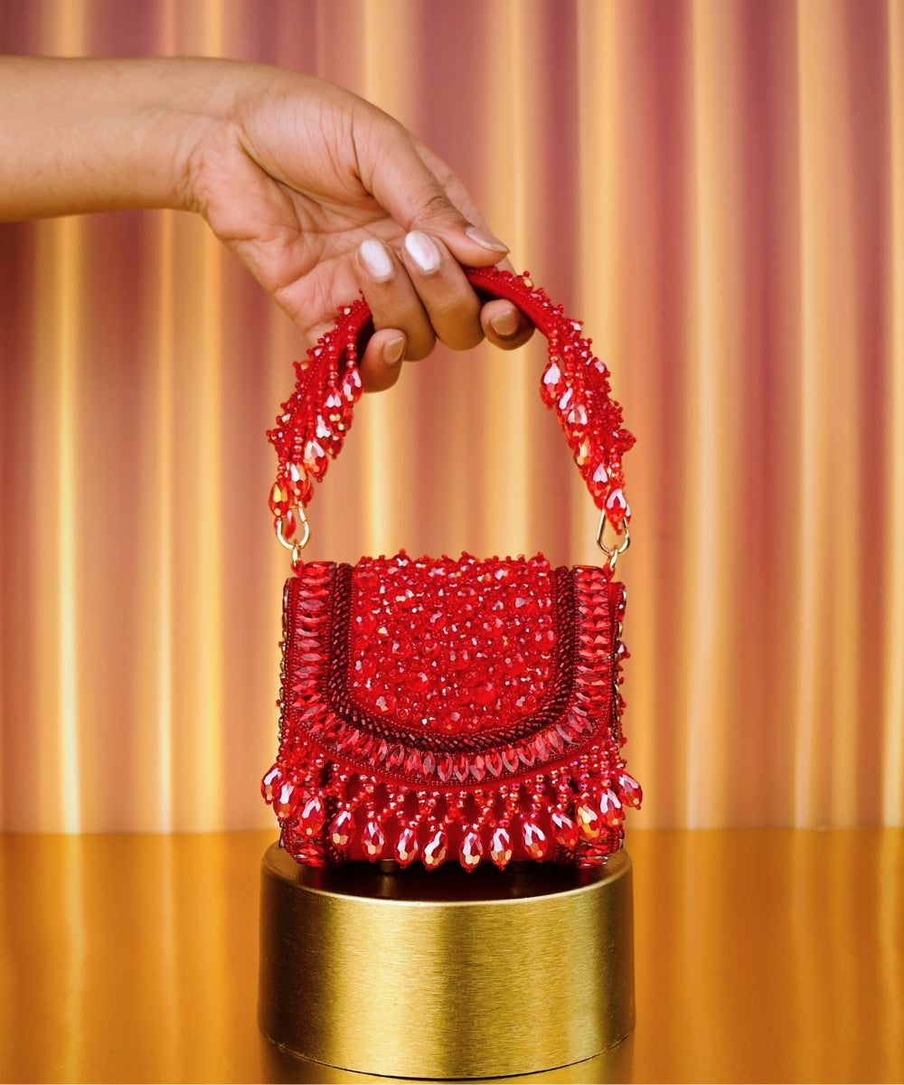 Josy Red Suede Embellished Mini Bag