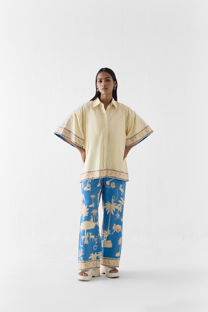 Jaipur Printed Viscose Linen Boxy Shirt & Trousers Co-ord Set