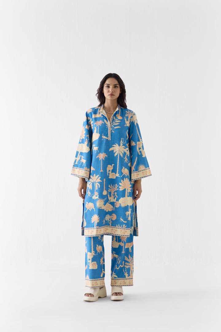 Jaipur Print Viscose Linen Kurta and Pants Co-ord Set for Women