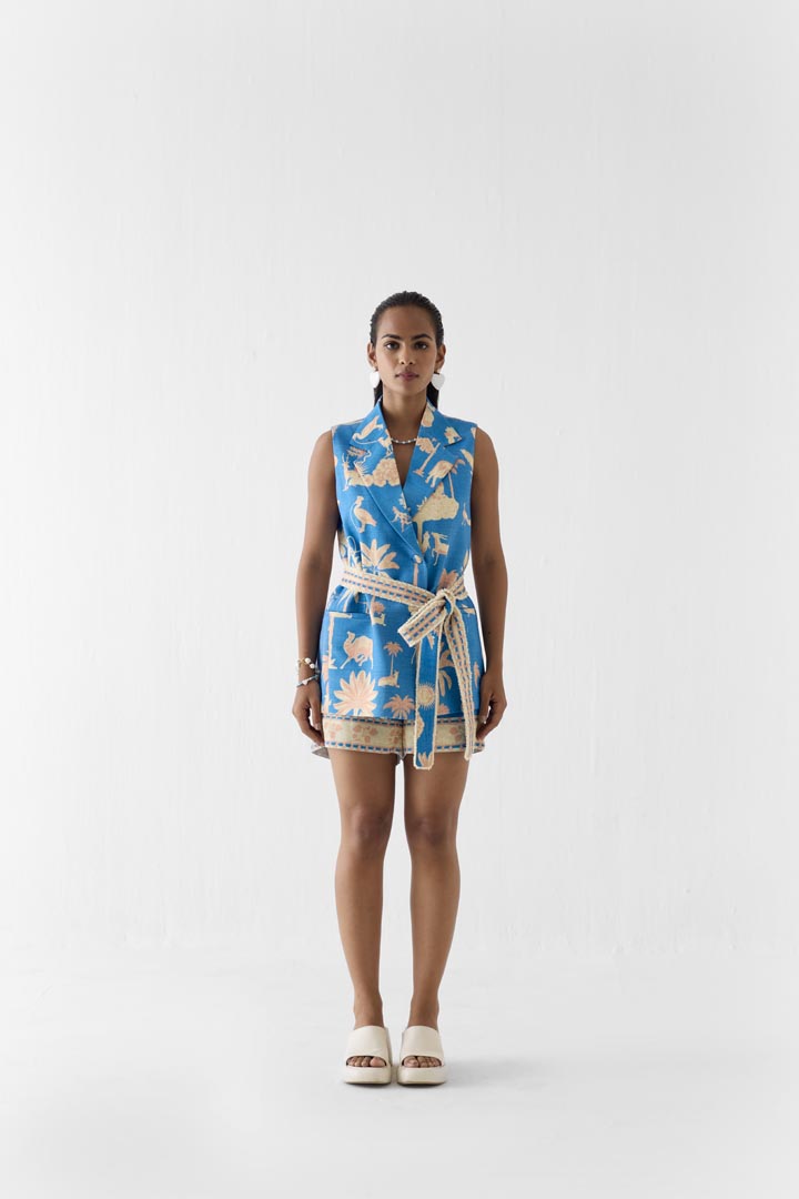 Jaipur Print Viscose Linen Blazer and Shorts Co-ord Set