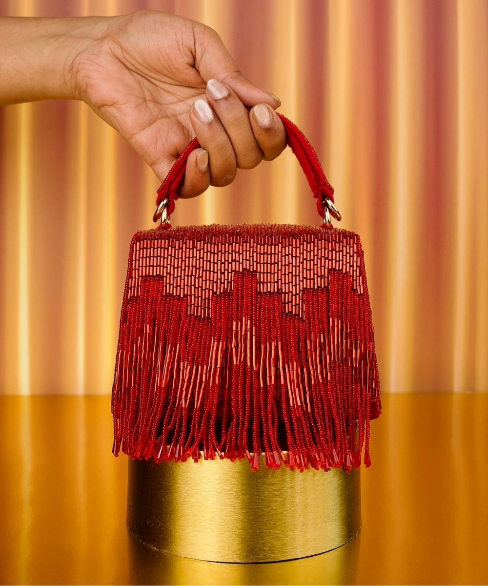 Bushra Red Suede Handcrafted Box Bag