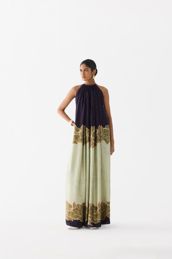 GREEN ALBA HALTER DRESS