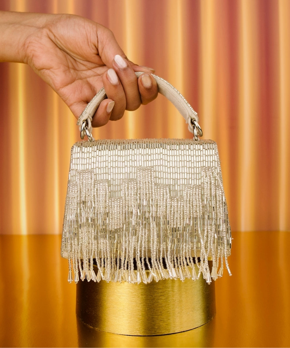 Bushra Silver Suede Handcrafted Box Bag