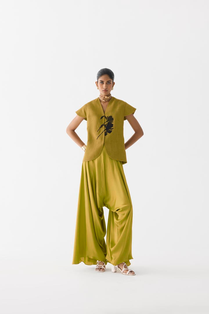 BLACK TIGER LILY WAIST COAT & DHOTI PANTS