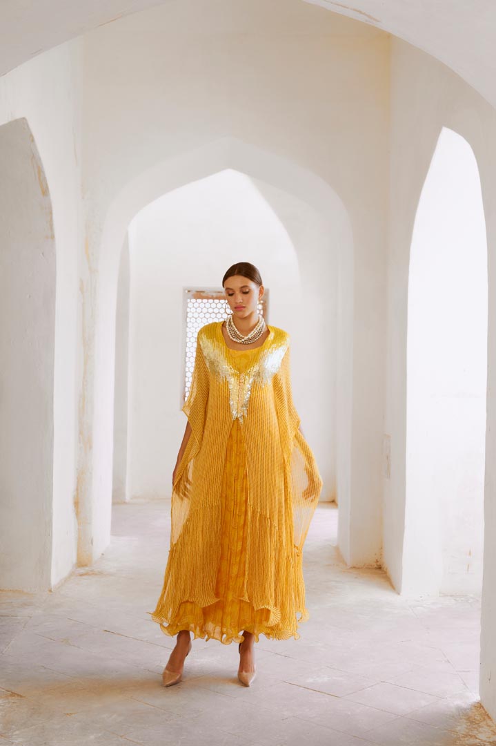 Image of Gulbahar Marigold bling kaftan dress set