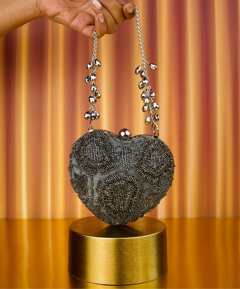 Cora Grey Suede Embellished Heart Bag