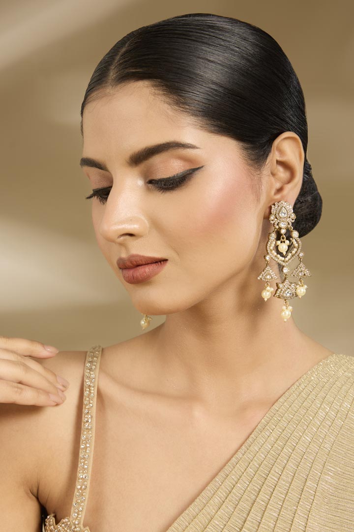 Gold Floral Dangler Earrings