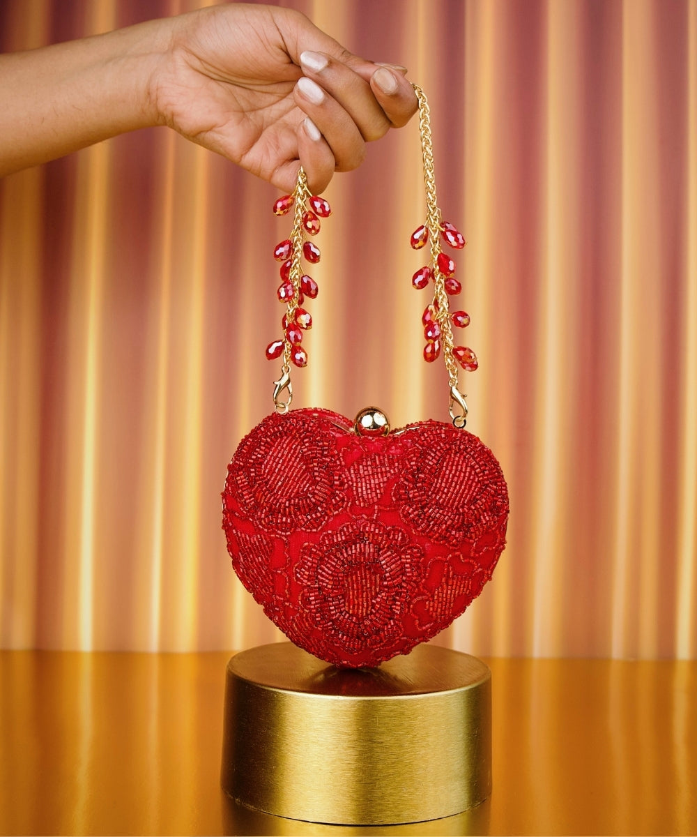Cora Red Suede Embellished Heart Bag
