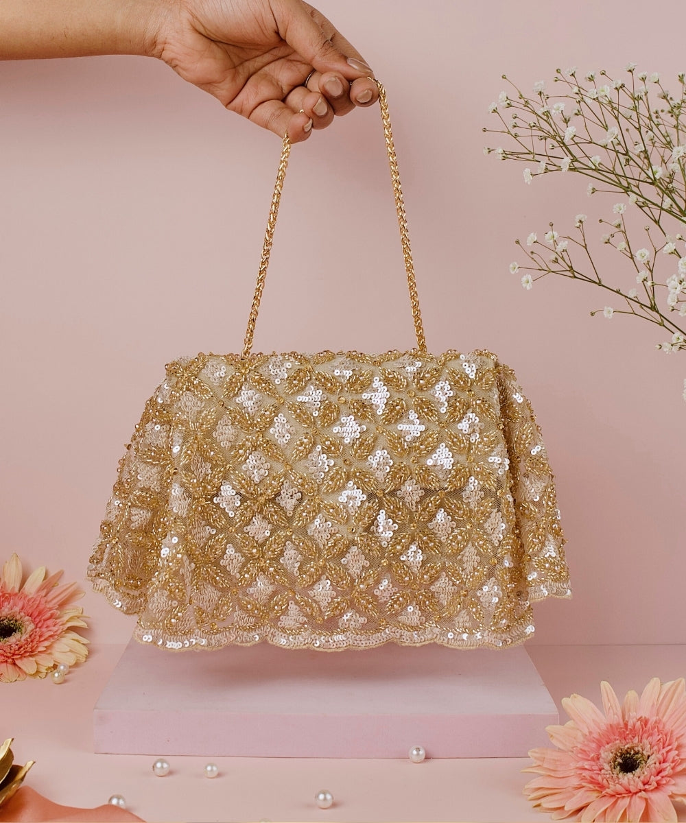 Grace Gold Suede Embellished Clutch