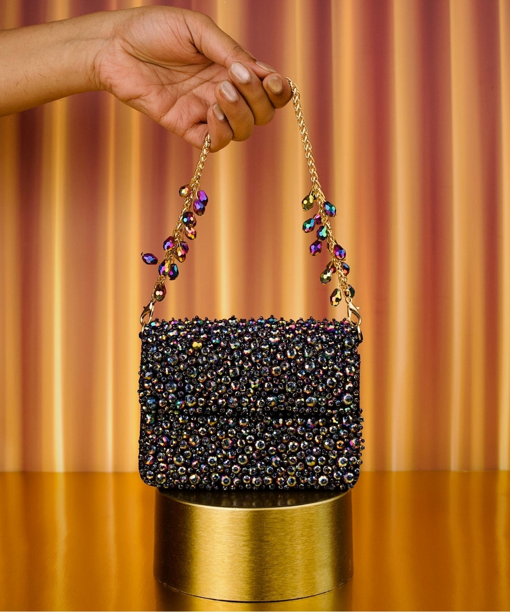 Kiyara Metallic Suede Crystal Embellished Mini Bag