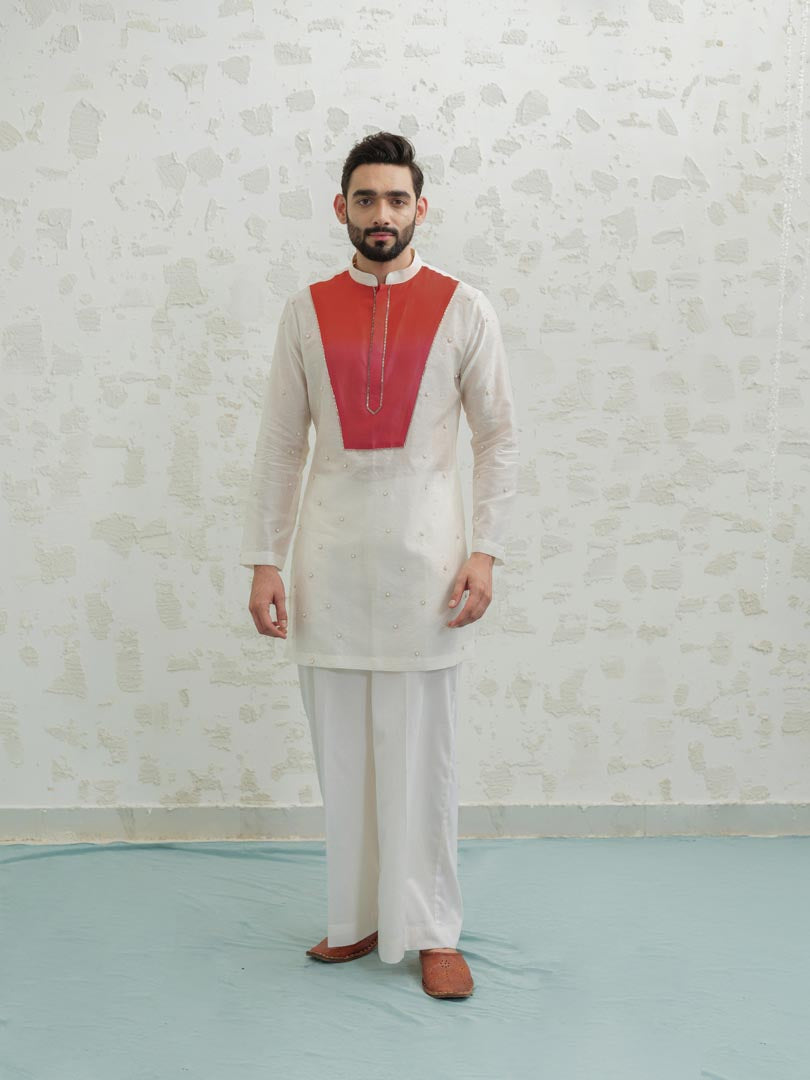 Pink Orange Ombre Patch Kurta set