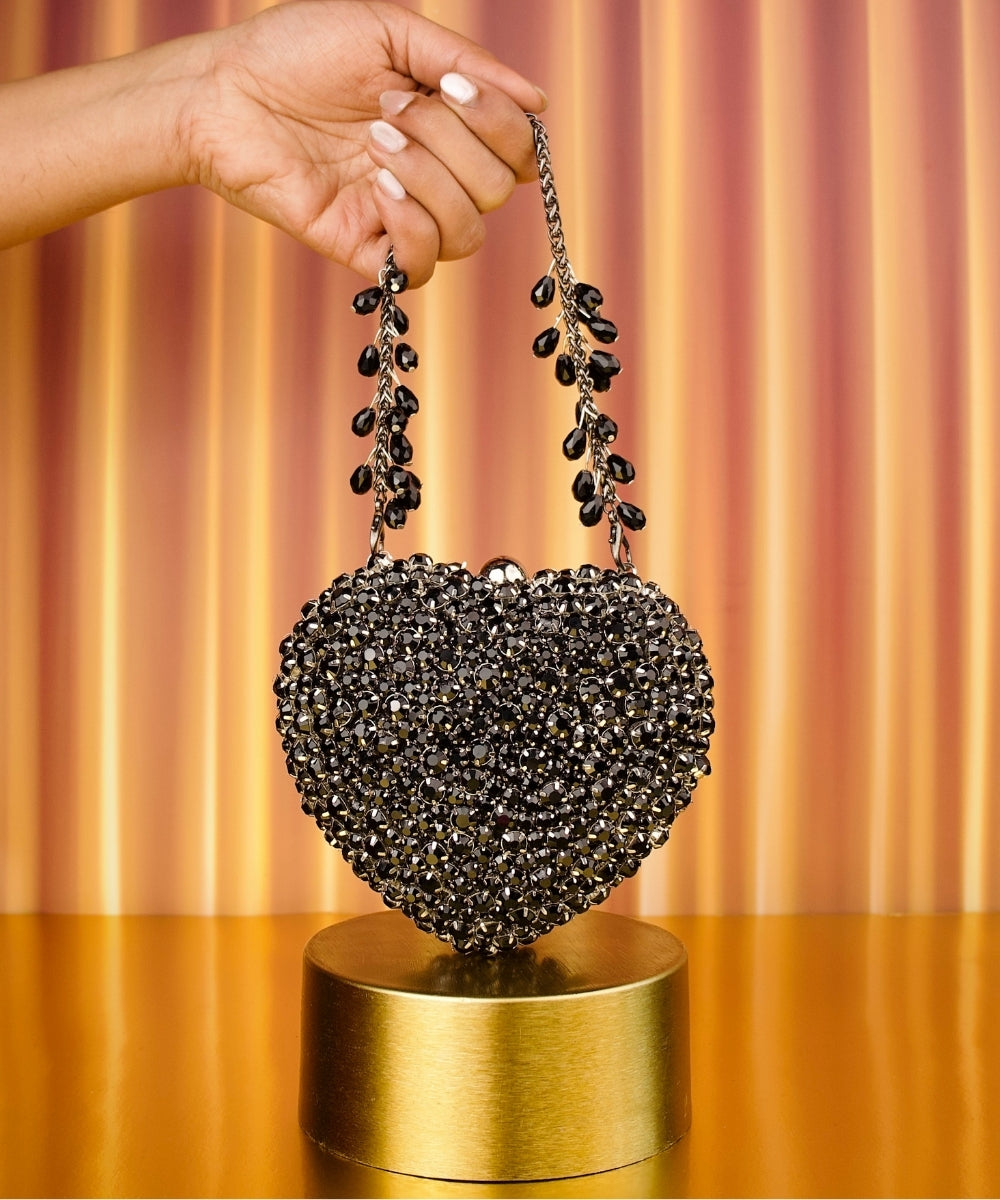Lola Black Suede Embellished Heart Bag