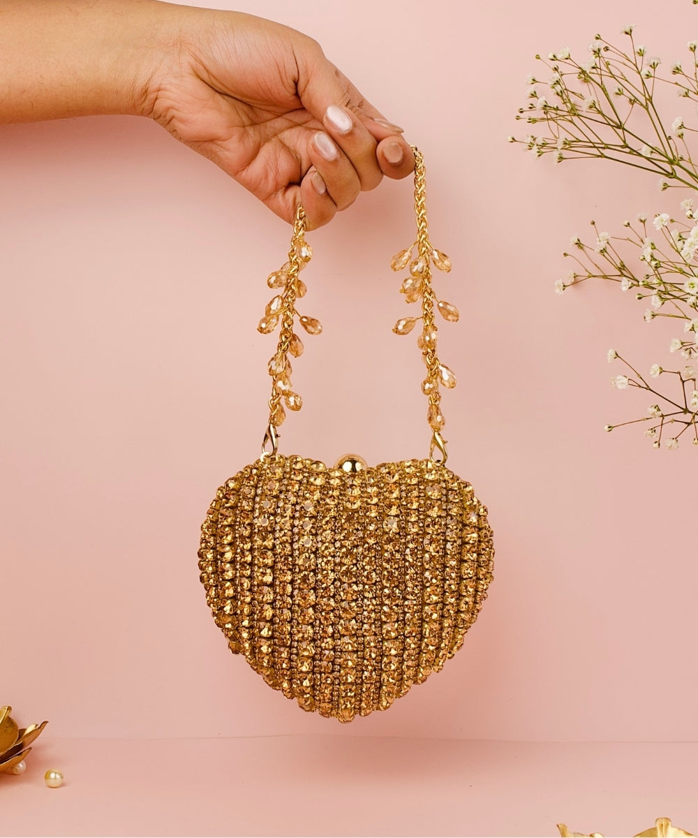 Lola Gold Suede Embellished Heart Bag