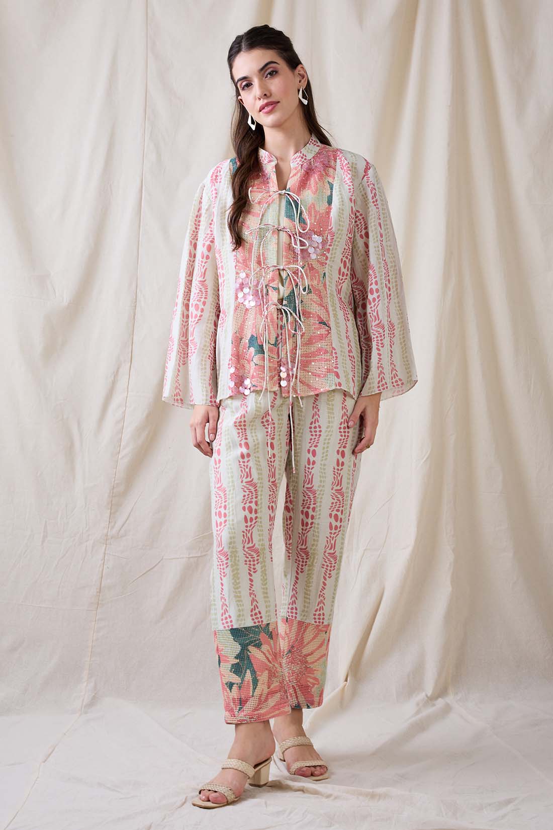 Ravya Embellished fron tie-ups co-ord set SP4696